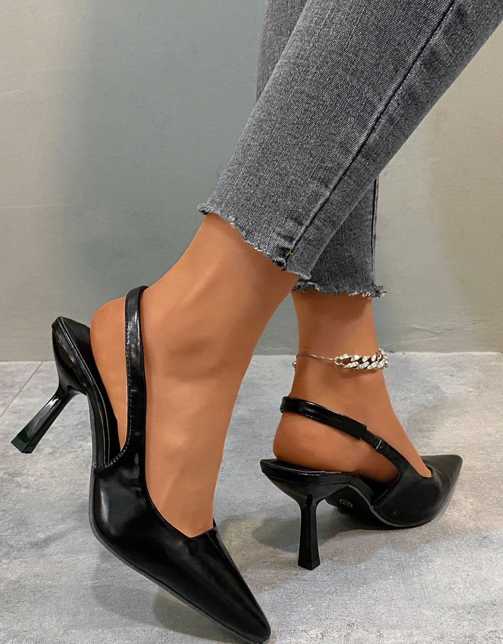 Women's Stiletto Pointed White Back Strap Shoes Slim-fit Strap High Heels