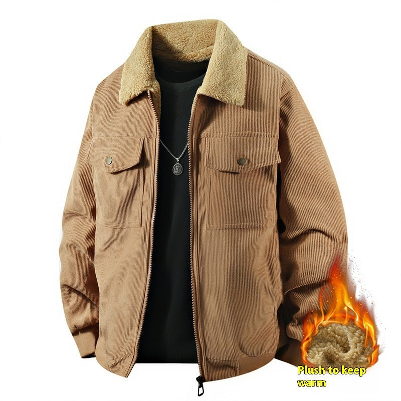 Men's Corduroy Fleece Coat for Warmth Comfort and Casual Style