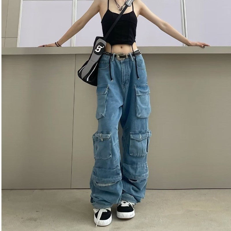 Women’s High Waist Wide Leg Tie Dye Street Jeans