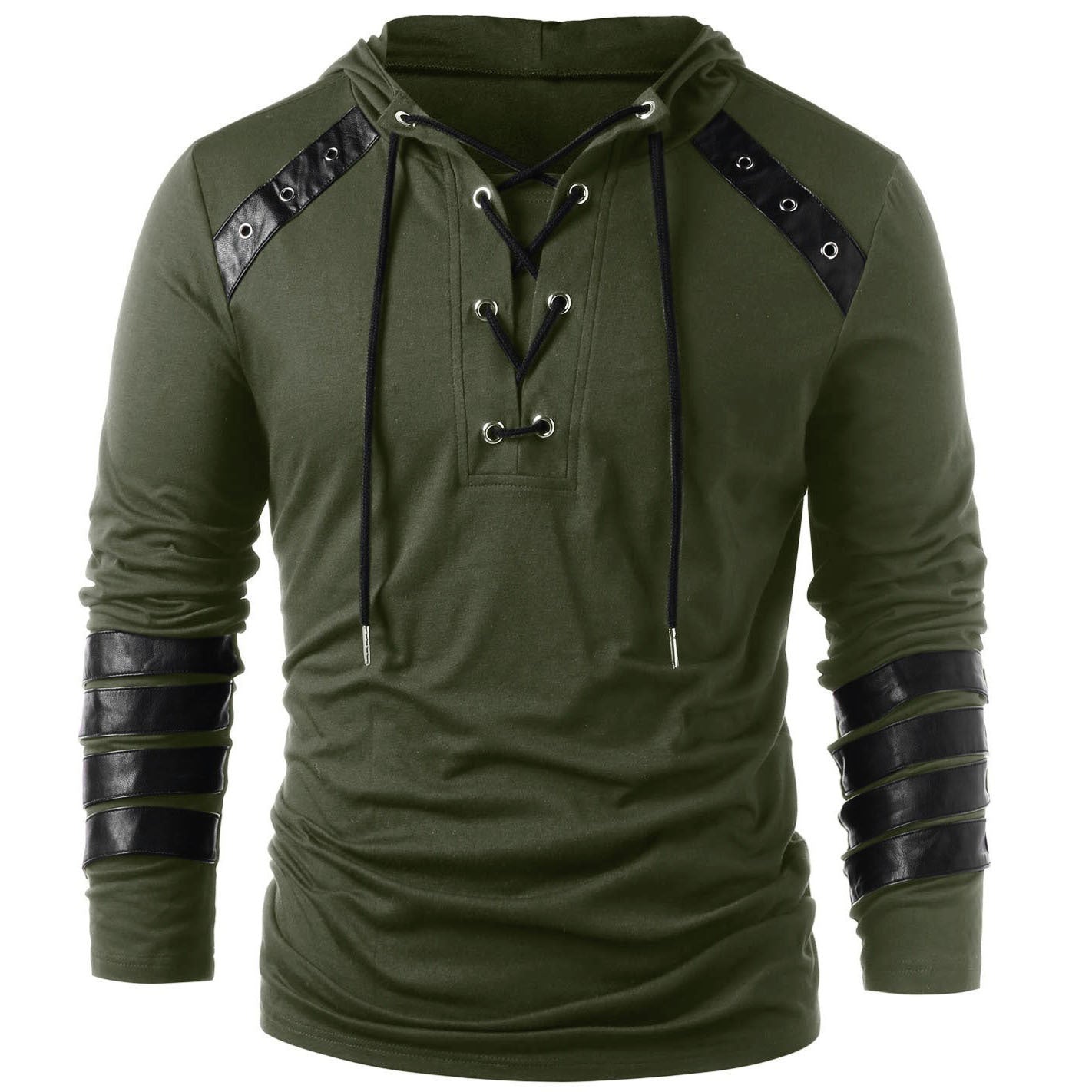 Men's solid color lace-up hoodie | Biker Style Hoodie