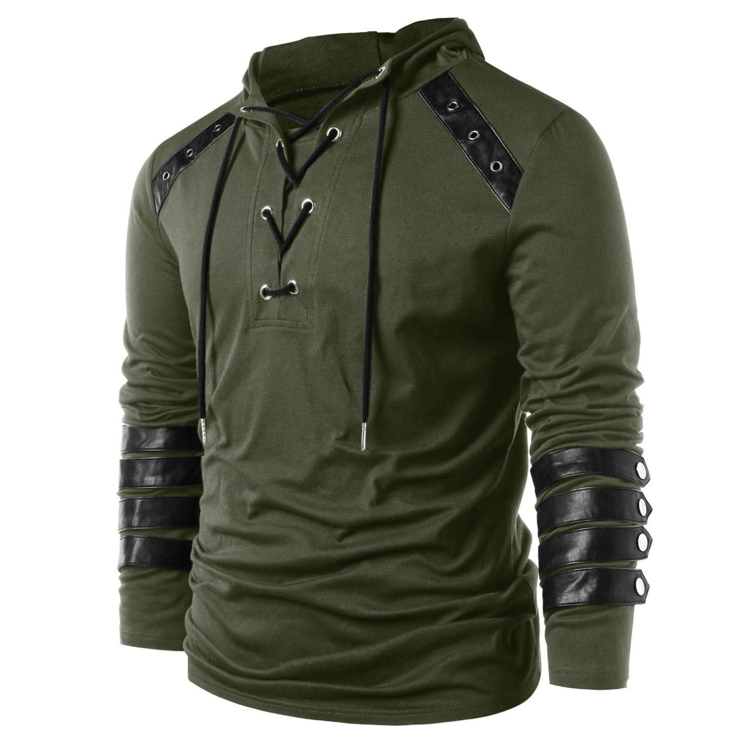 Men's solid color lace-up hoodie | Biker Style Hoodie