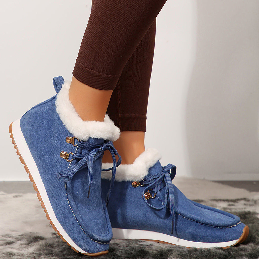 Women's Winter Lace Up Suede Boots with Warm Plush Lining