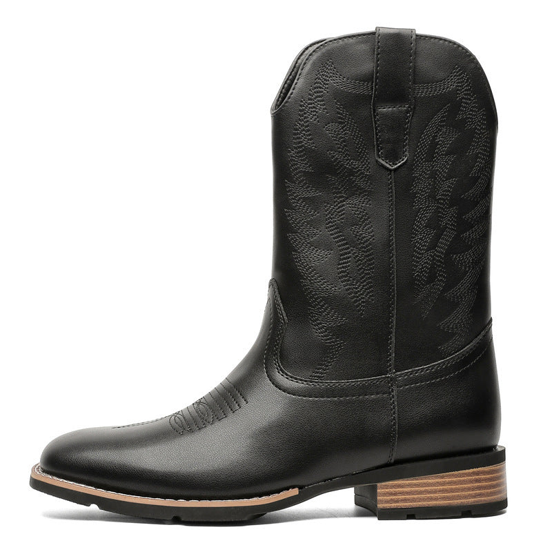 Western Leather Embroidered Denim Boots - Comfortable & Trendy