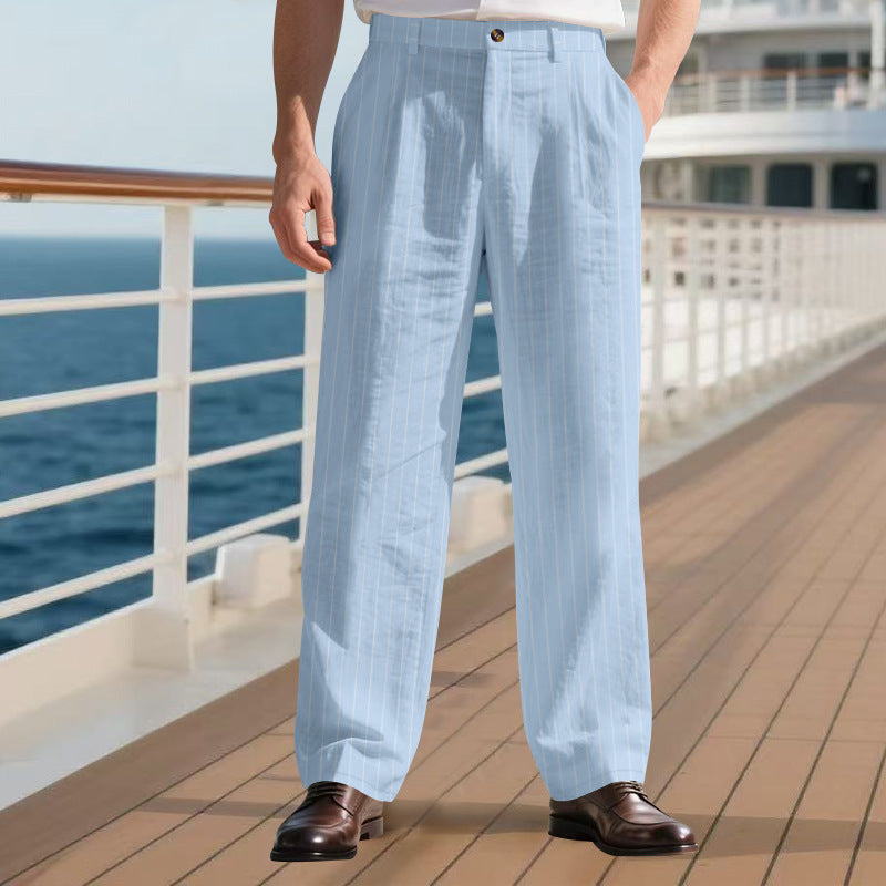 Men’s Striped Cotton Linen Trousers for Cool Casual Comfort