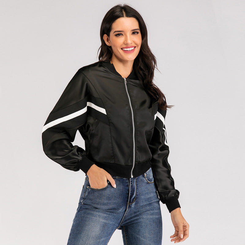 Womens Casual Nylon Windbreaker Short Zipper Jacket