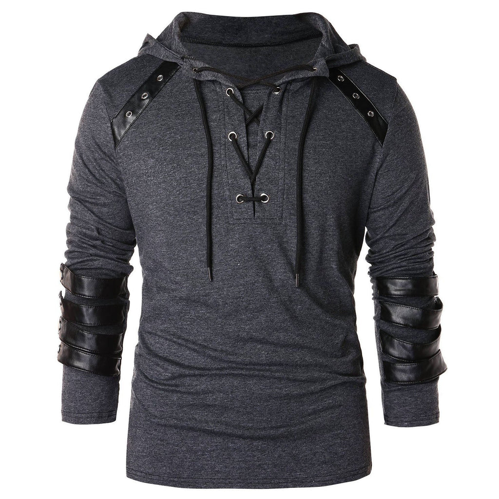 Men's solid color lace-up hoodie | Biker Style Hoodie