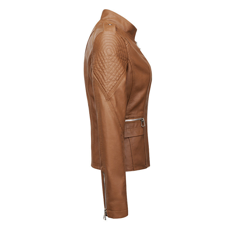 Gooseberry Women's Slim-fit Leather Jacket | Motorcycle Style PU leather Winter Zipper Coat