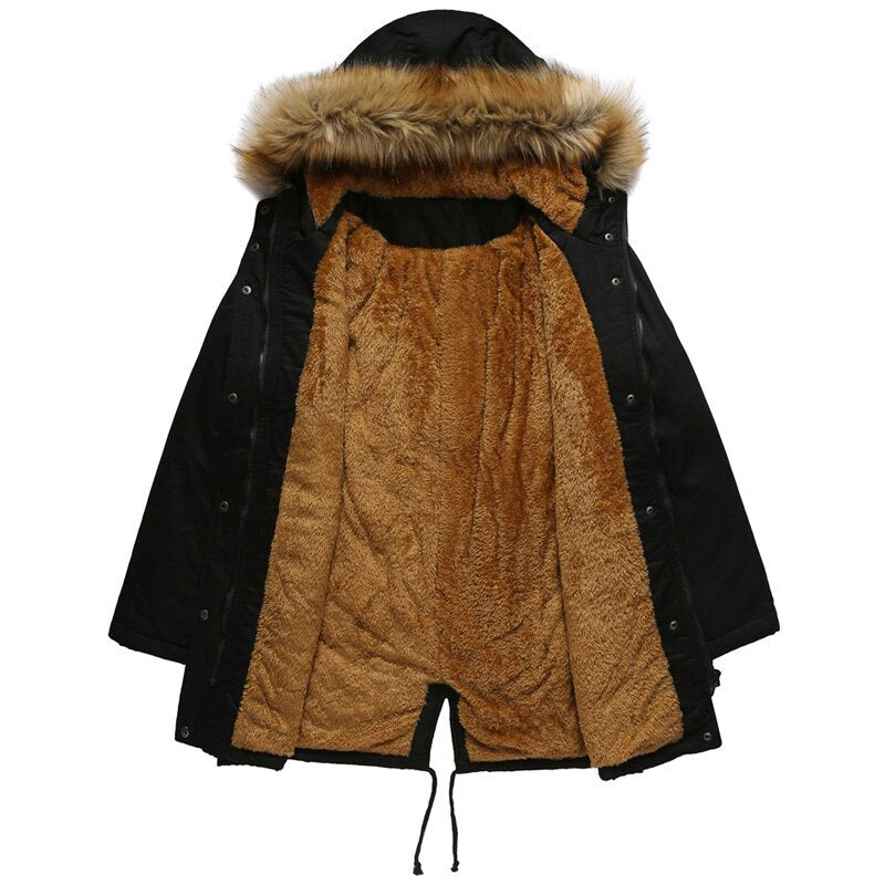 Womens Hooded Fur collar winter warm jacket | Medium Length With Velvet
