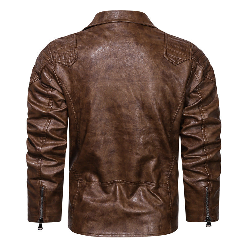 Mens Gooseberry PU Leather Retro Racing Motorcycle Jacket - Double Layered