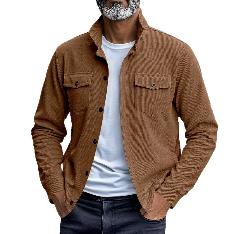Men's Corduroy Stand Collar Jacket with Multi Pockets and Casual Style