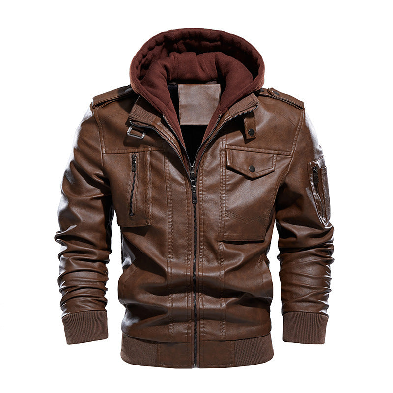 Men's Hooded washed leather jacket | Vintage Style with Velvet Lining