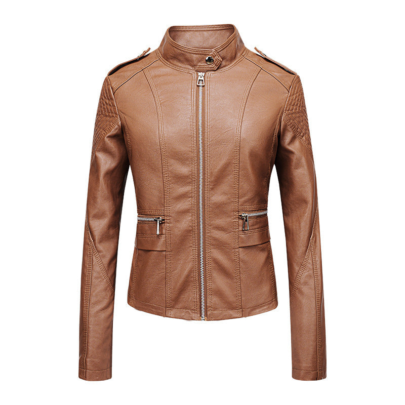 Gooseberry Women's Slim-fit Leather Jacket | Motorcycle Style PU leather Winter Zipper Coat