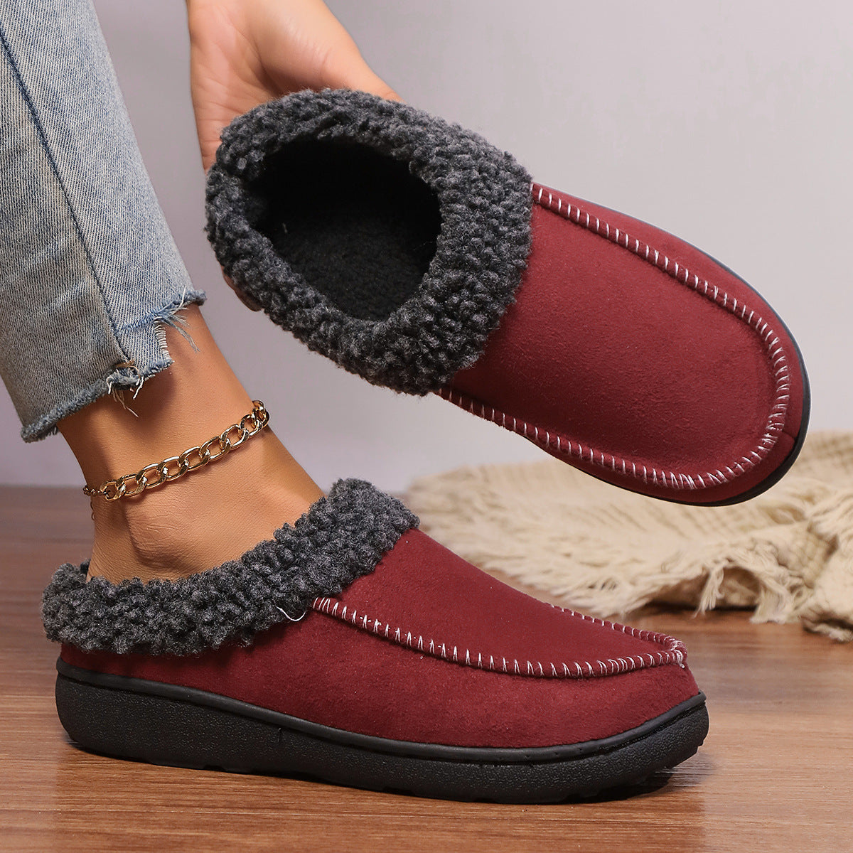 Women’s Cozy Winter Fur Lined Indoor Cotton Warm Slippers