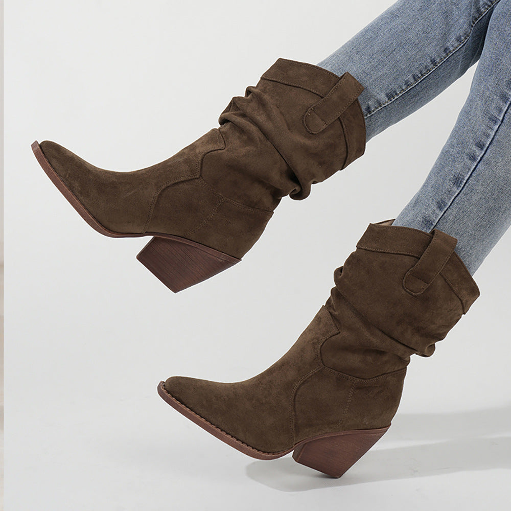 Thick Heel Brown High Heels Women's Ankle Boots