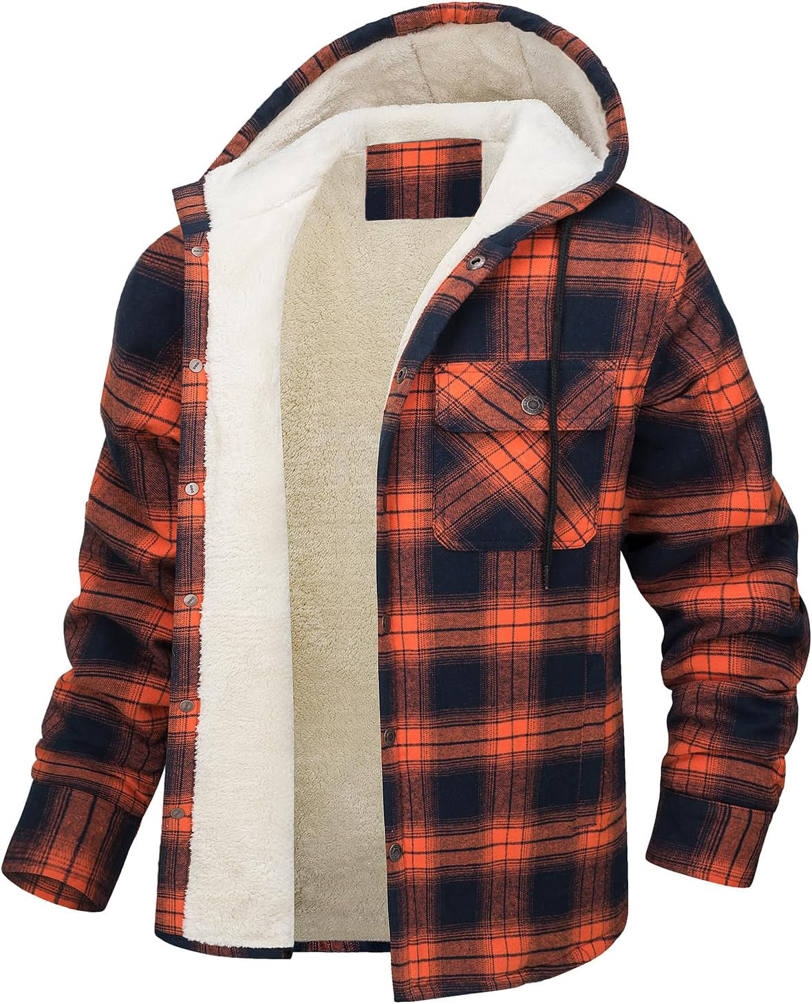 Men's Hooded Fleece Lined Plaid Coat for Warm Winter Wear