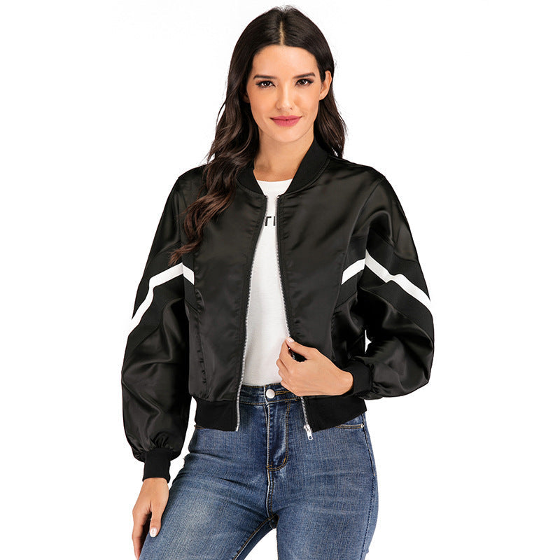 Womens Casual Nylon Windbreaker Short Zipper Jacket