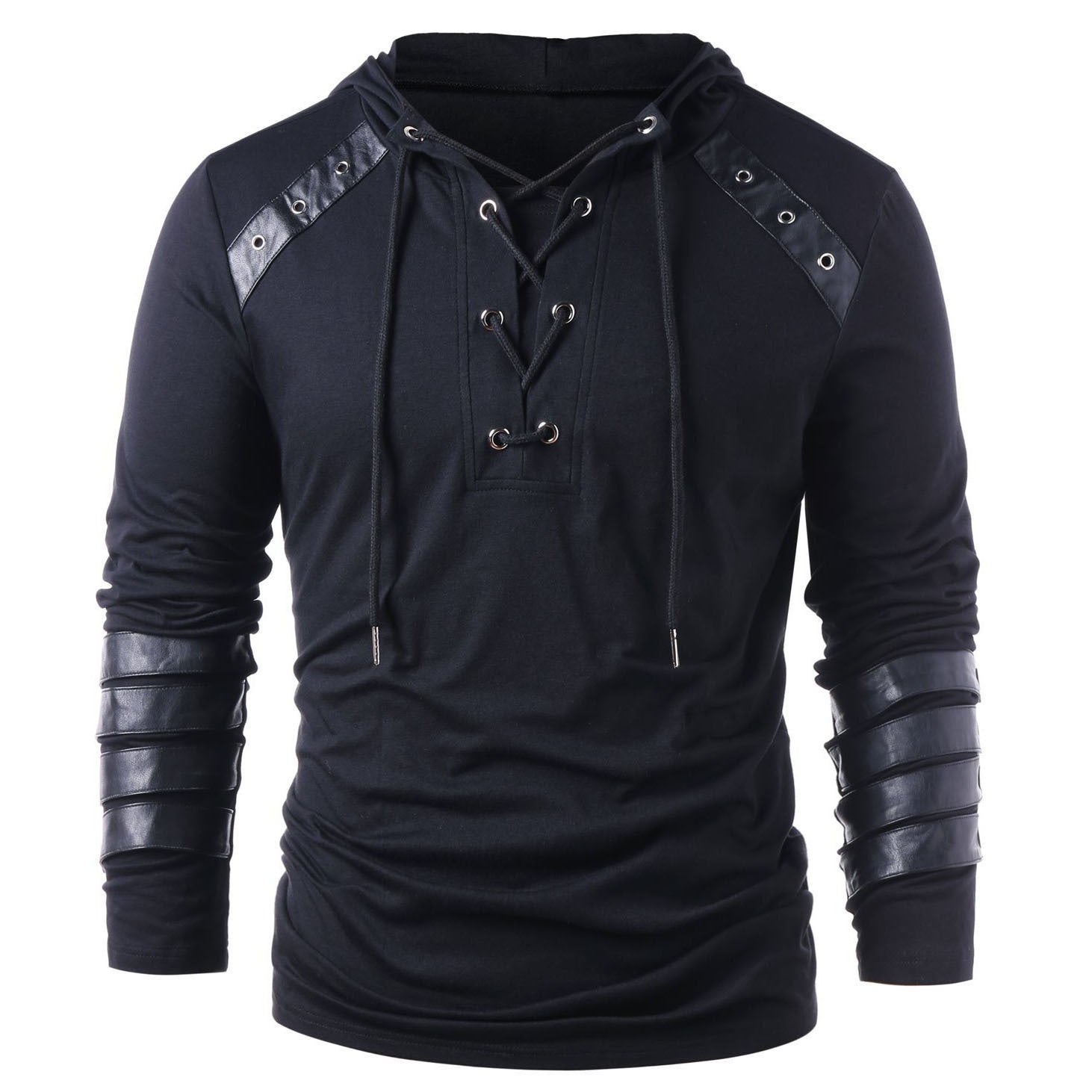 Men's solid color lace-up hoodie | Biker Style Hoodie