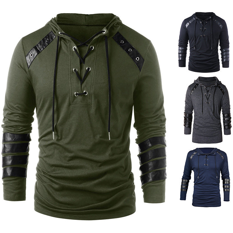 Men's solid color lace-up hoodie | Biker Style Hoodie