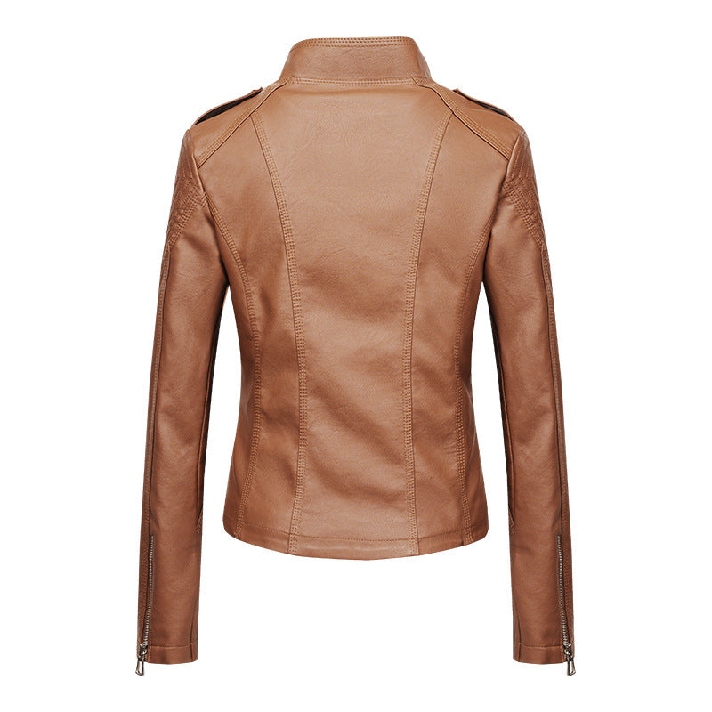 Gooseberry Women's Slim-fit Leather Jacket | Motorcycle Style PU leather Winter Zipper Coat