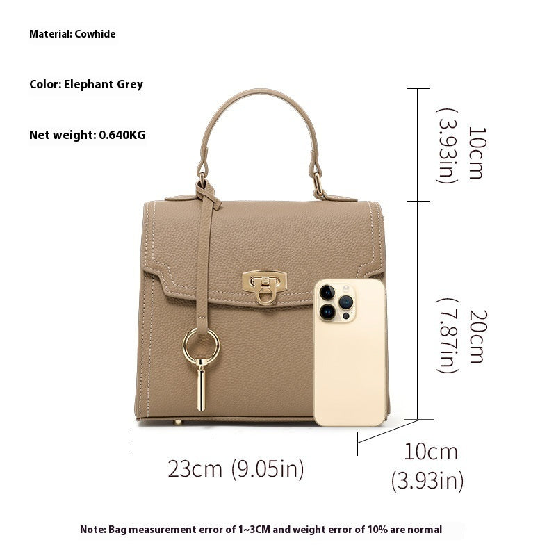 Womens Litchi Pattern Lock Vintage Handbag