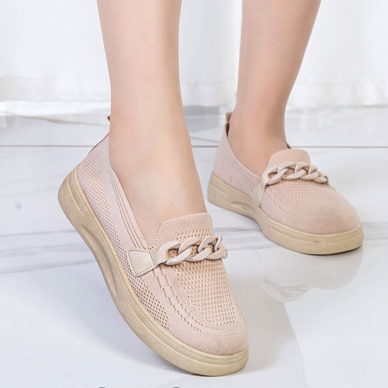 Womens Chain Slip On Flats | Round Toe Comfortable Shoes