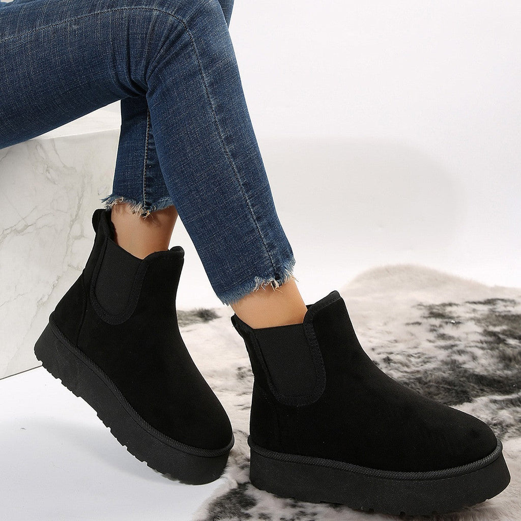 Women's Thick Platform Ankle Boots with Plush Lining for Winter