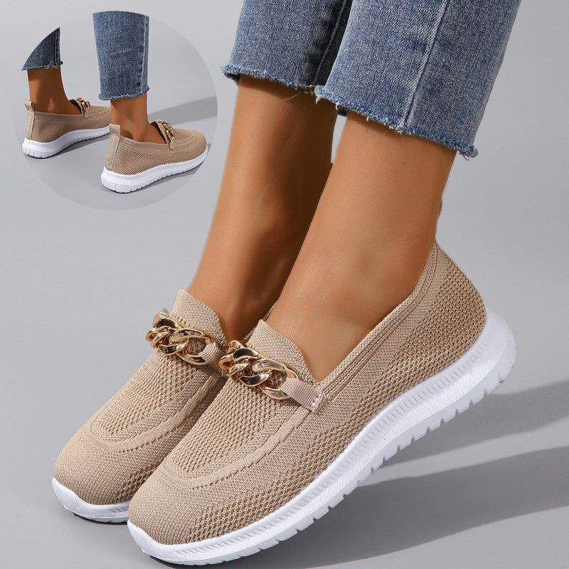 Womens Chain Flats Shoes - Women Mesh Sports Walking Shoes