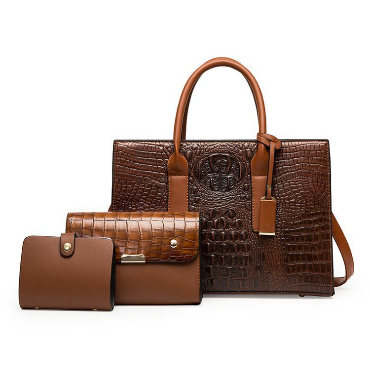 Women's Three-piece Bag Set - Crocodile Leather Handbag