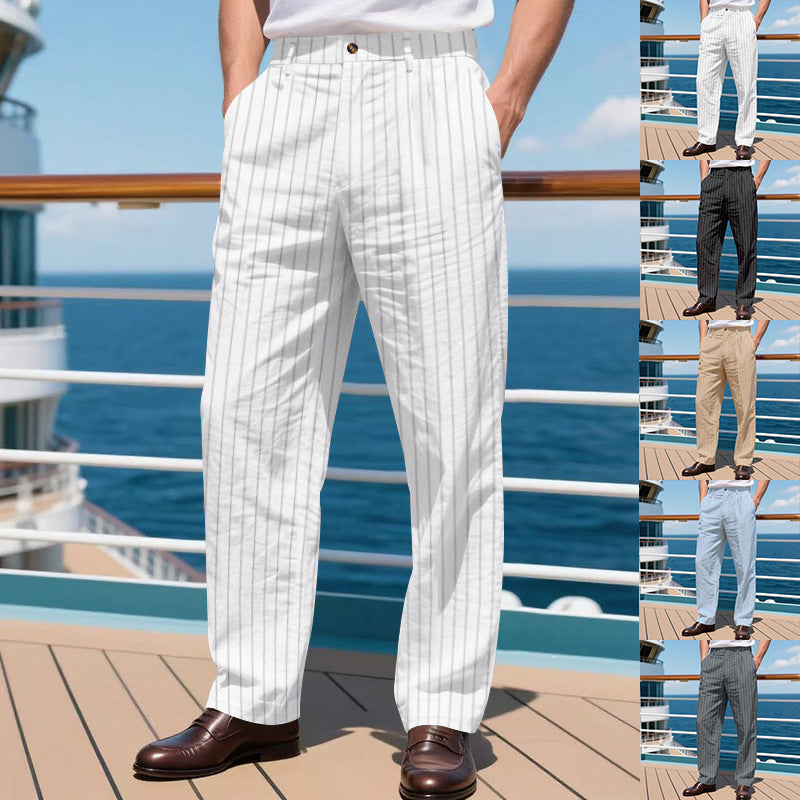 Men’s Striped Cotton Linen Trousers for Cool Casual Comfort