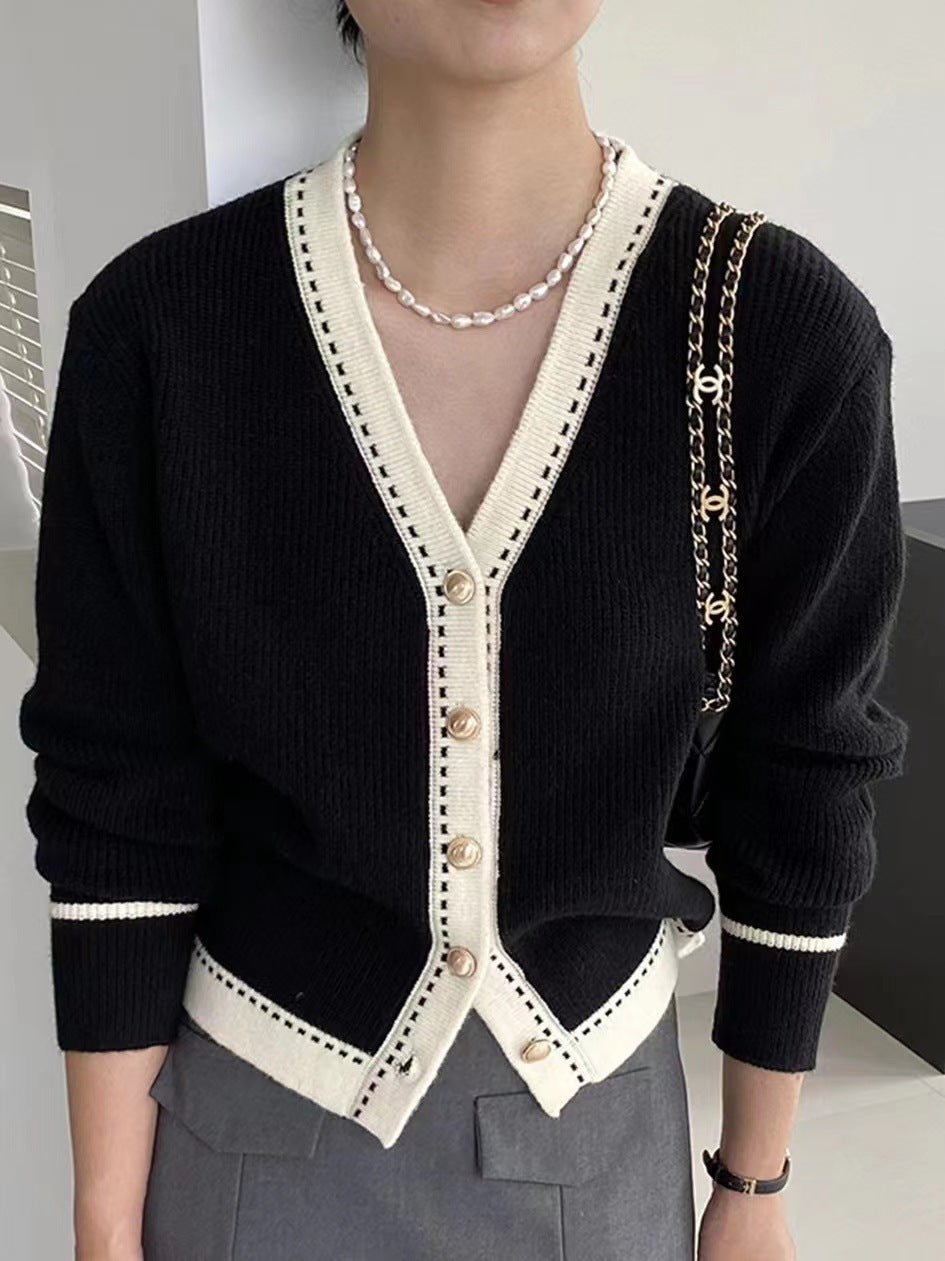 Womens Loose Large V-neck Slimming Bedford Cord Sweater