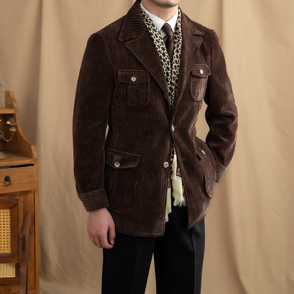 Mens Warm Winter Chenille Corduroy Jacket | High-end Blazer Coat