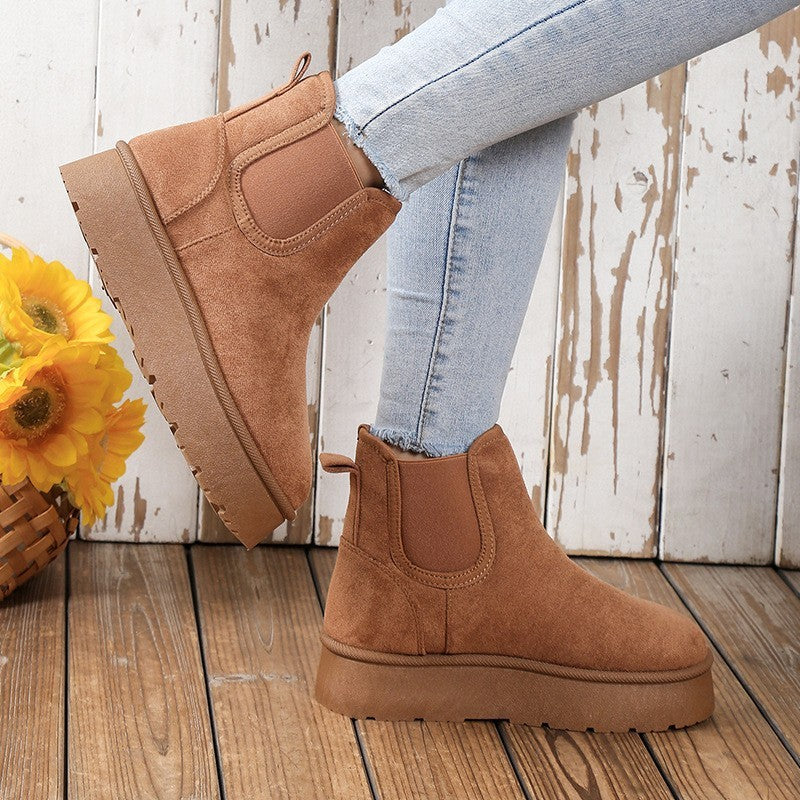 Women's Thick Platform Ankle Boots with Plush Lining for Winter