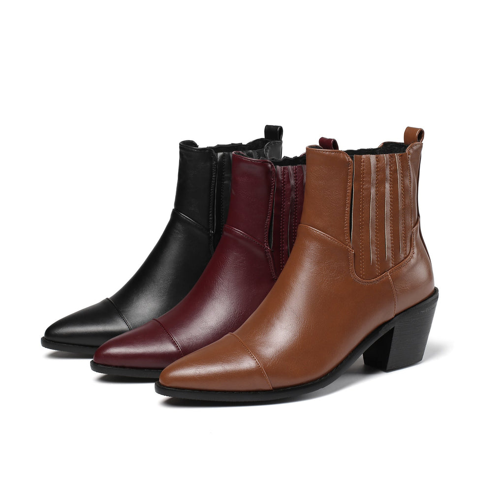 Women's Mid-heel Low-top Solid Color Martin Boots