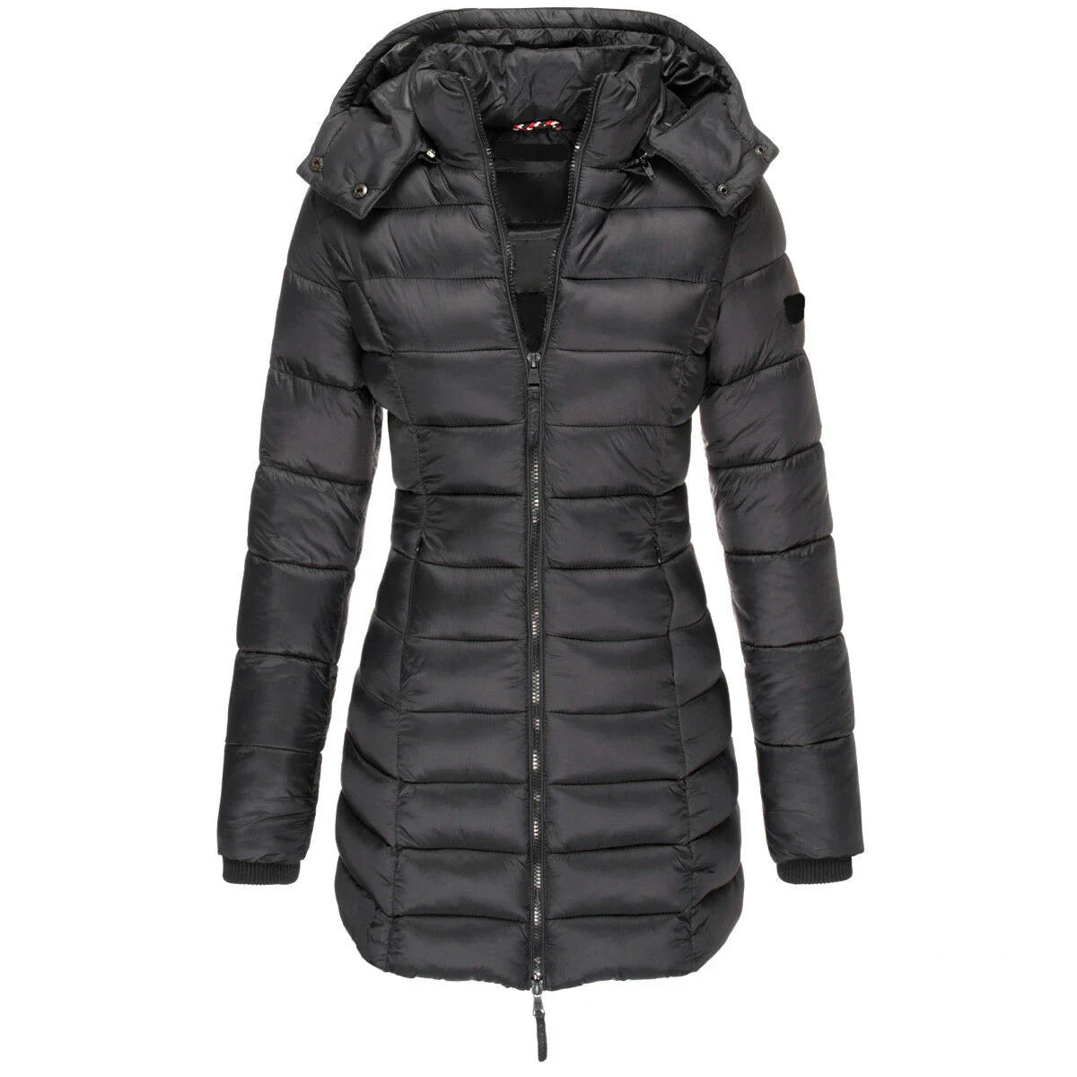 Womens Padded  Zipper Jacket | Hooded Cotton Long Sleeve Parka Coat