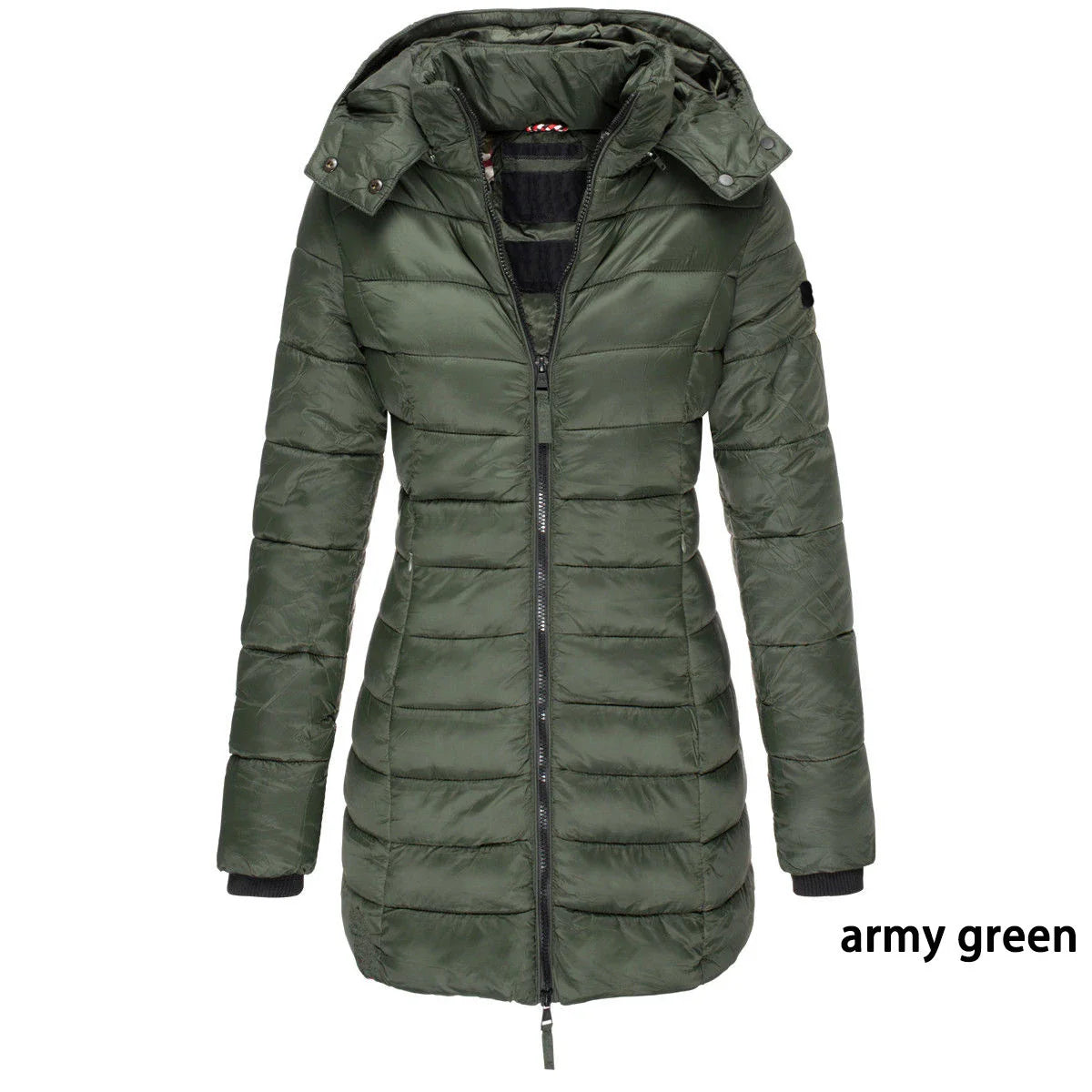 Womens Padded  Zipper Jacket | Hooded Cotton Long Sleeve Parka Coat