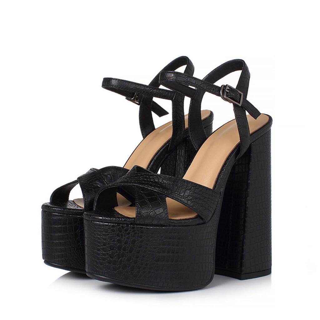 Women's Chunky Heel | Leather High Heel Platform Sandals