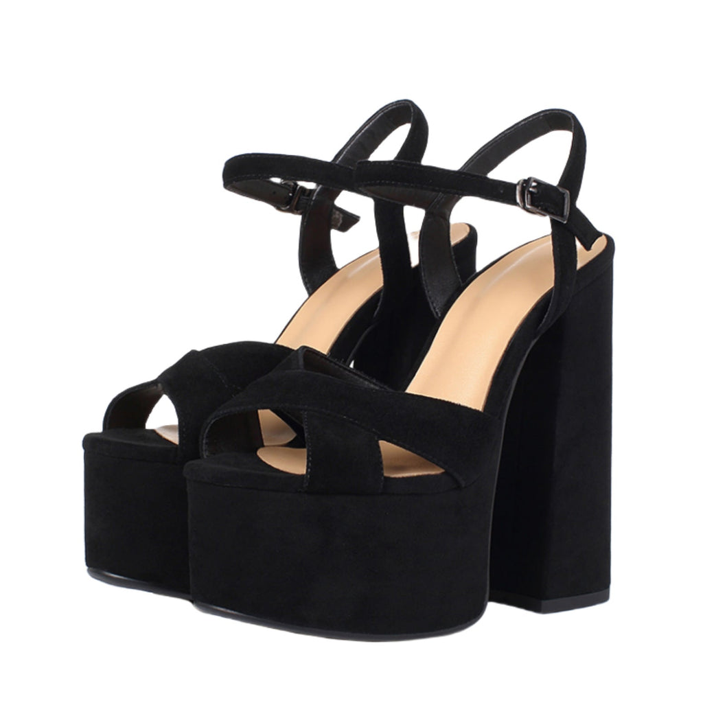 Women's Chunky Heel | Leather High Heel Platform Sandals