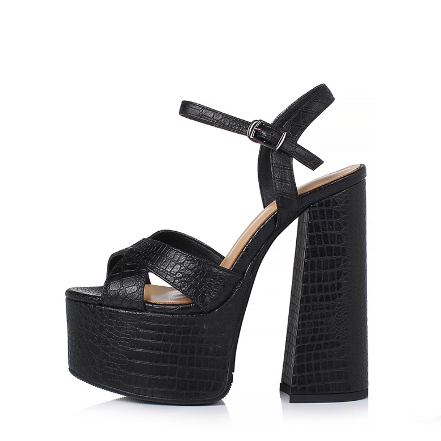 Women's Chunky Heel | Leather High Heel Platform Sandals
