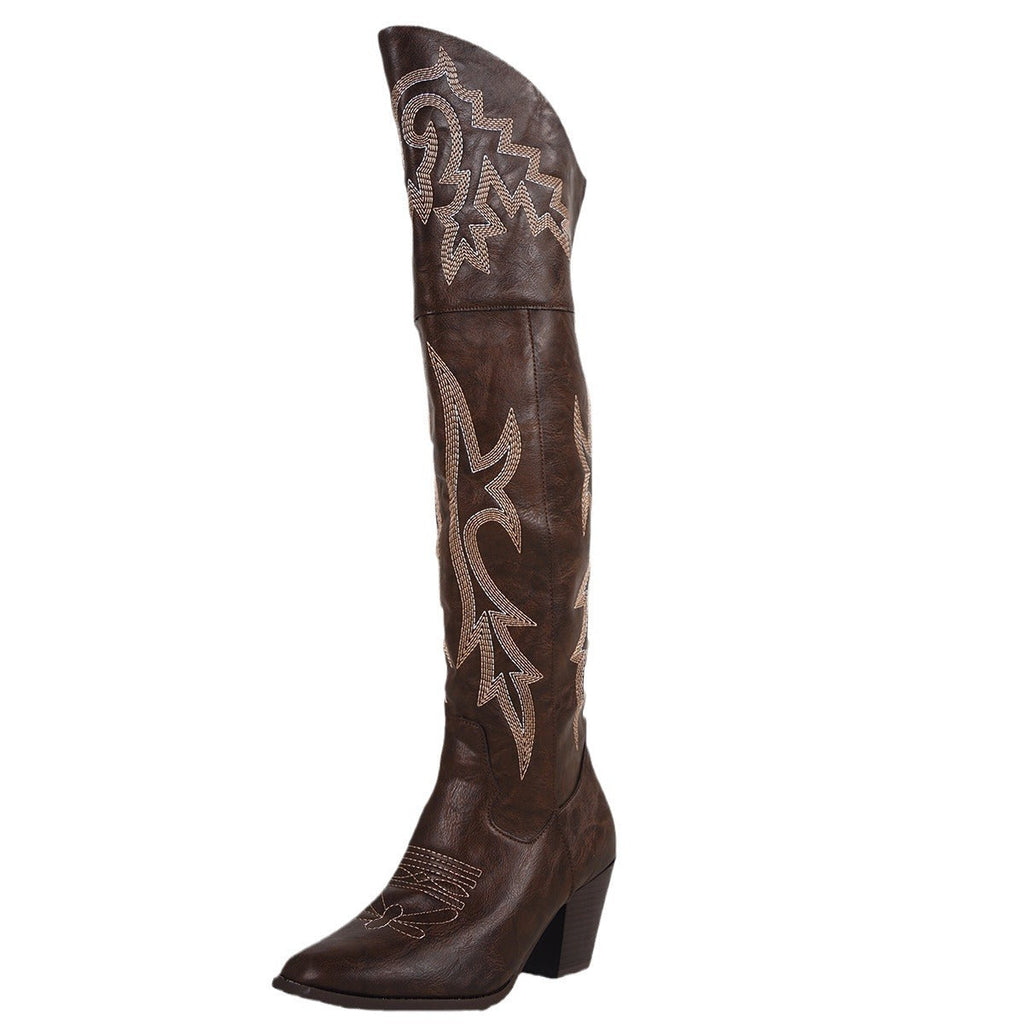 Women's Western Denim Over The Knee  Zipper Boots