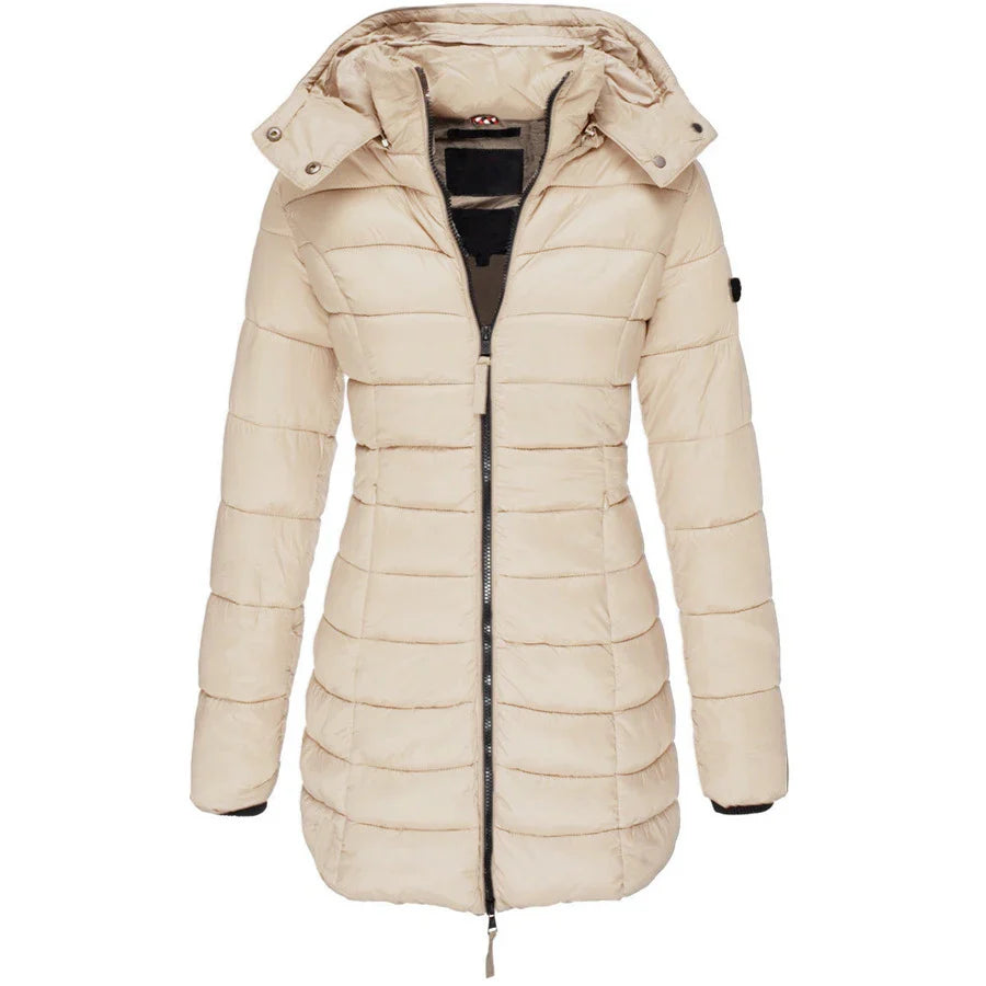Womens Padded  Zipper Jacket | Hooded Cotton Long Sleeve Parka Coat