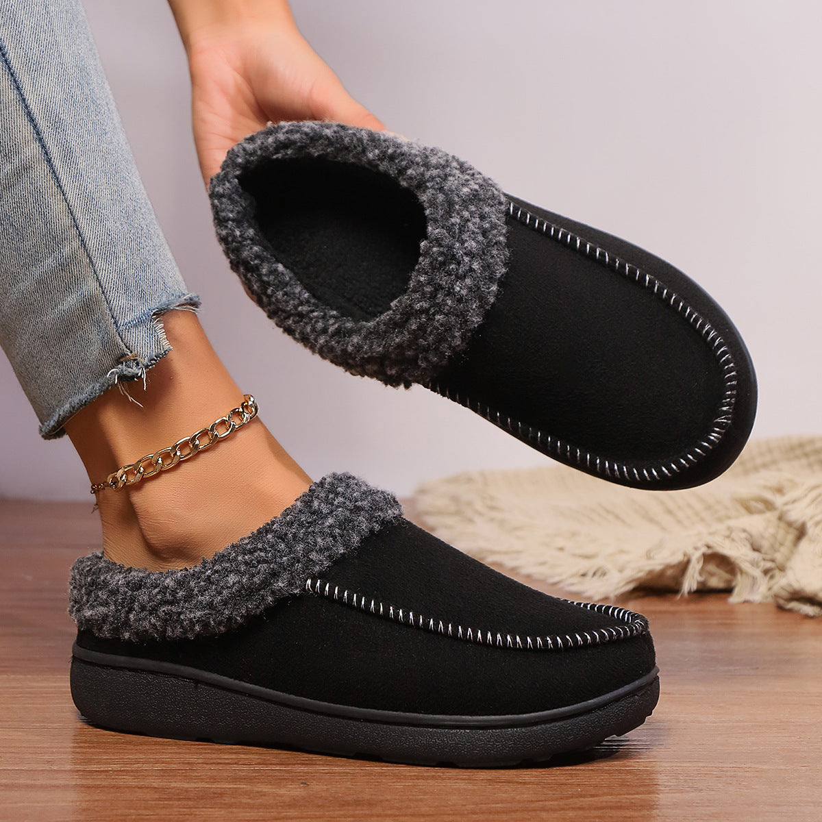 Women’s Cozy Winter Fur Lined Indoor Cotton Warm Slippers