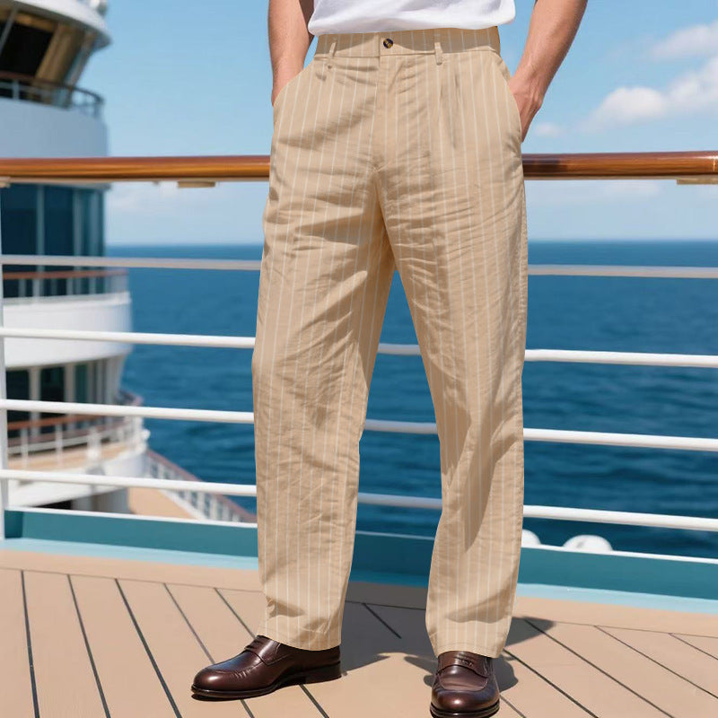 Men’s Striped Cotton Linen Trousers for Cool Casual Comfort