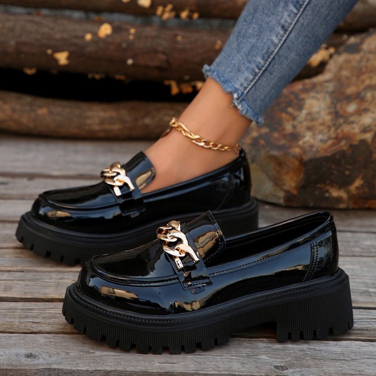Womens Shallow Mouth Round Head Slip-on Thick Bottom Shoes