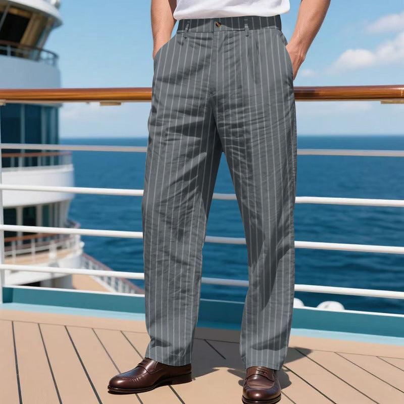 Men’s Striped Cotton Linen Trousers for Cool Casual Comfort
