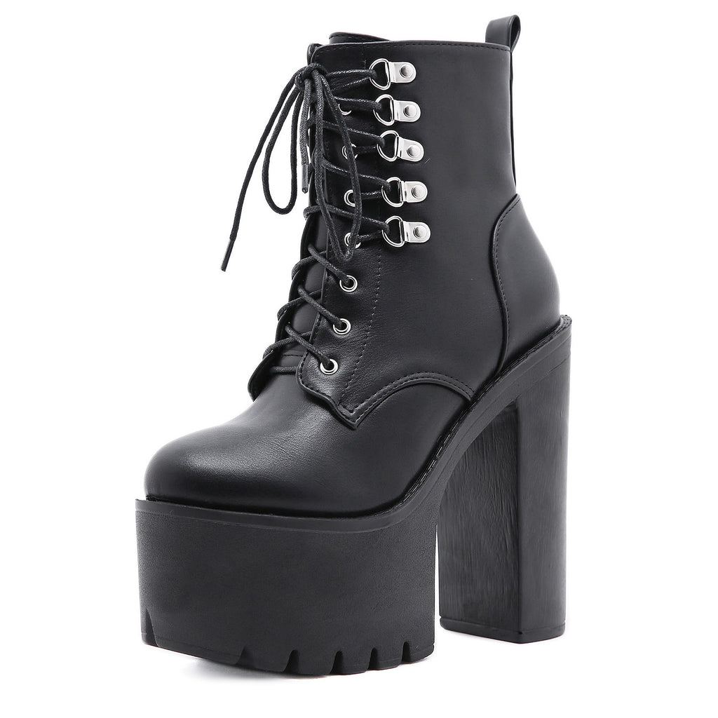 Women's Black Platform Lace-up High Heel Dr Martens Boots