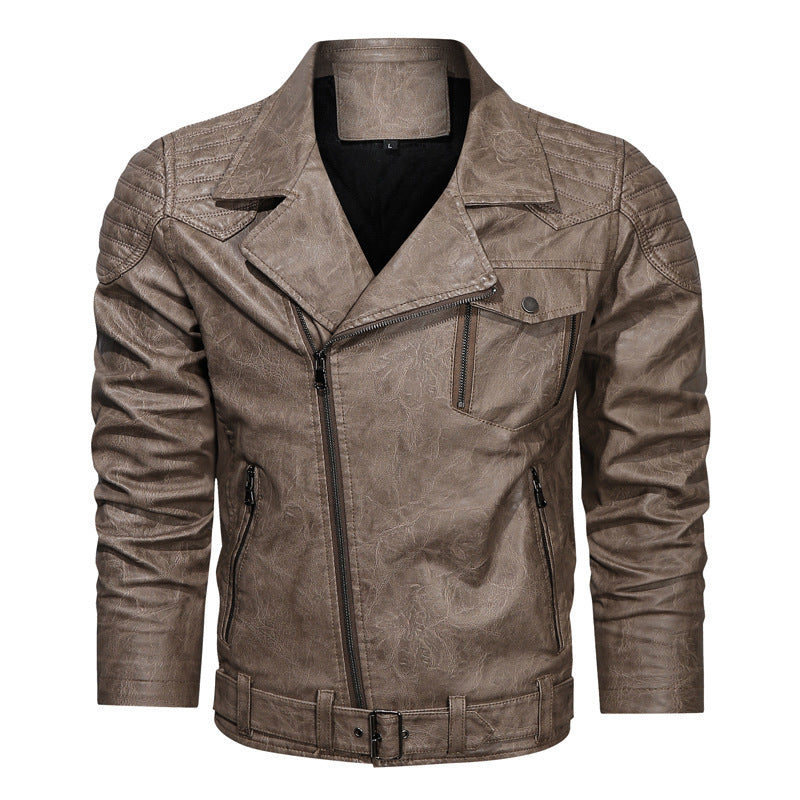 Mens Gooseberry PU Leather Retro Racing Motorcycle Jacket - Double Layered