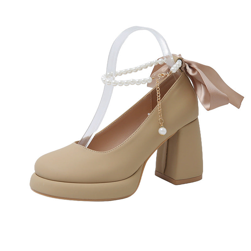 Womens Mary Jane Shoes | Preppy Style Chunky Heel Pearl All-match