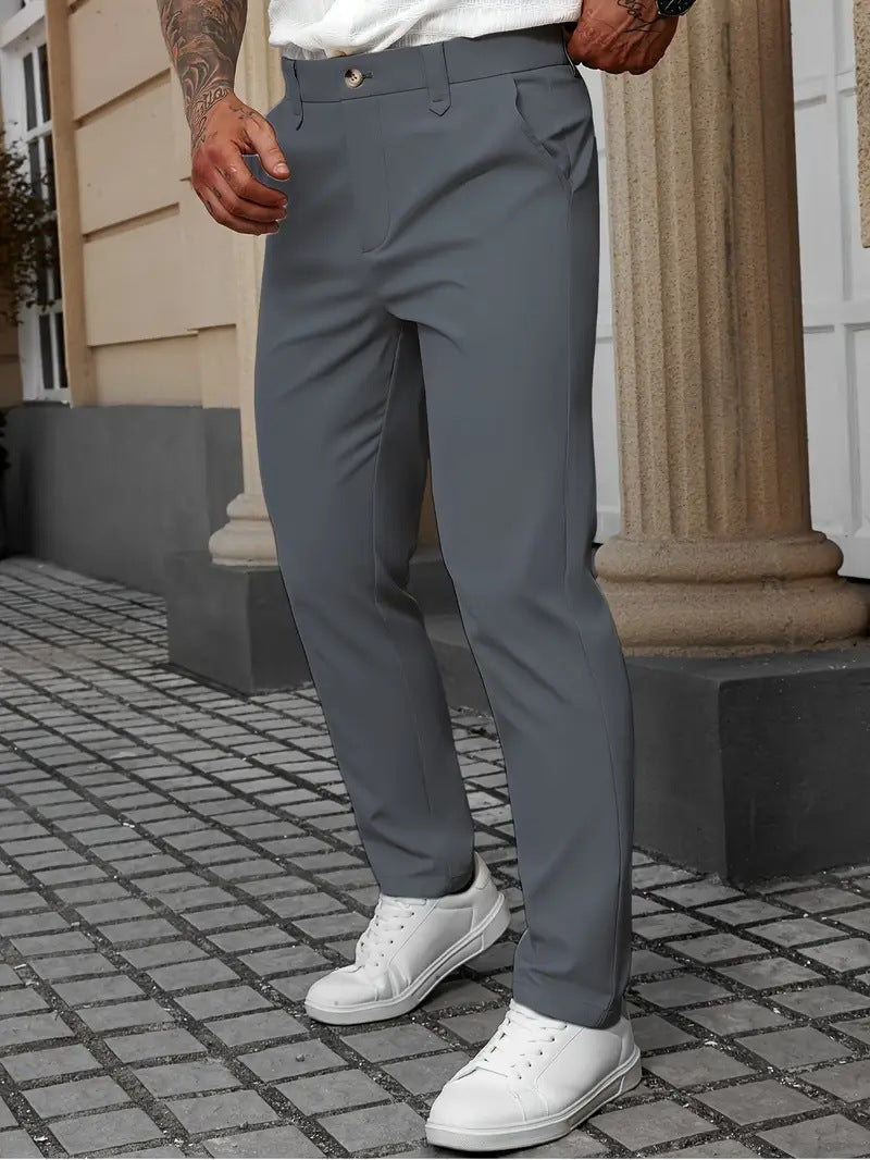 Men’s Solid Color Business Trousers for Smart Casual Everyday Style