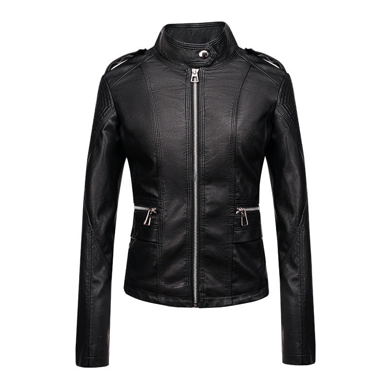 Gooseberry Women's Slim-fit Leather Jacket | Motorcycle Style PU leather Winter Zipper Coat