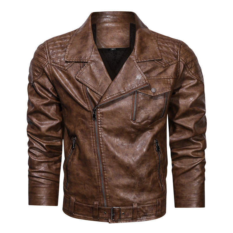 Mens Gooseberry PU Leather Retro Racing Motorcycle Jacket - Double Layered